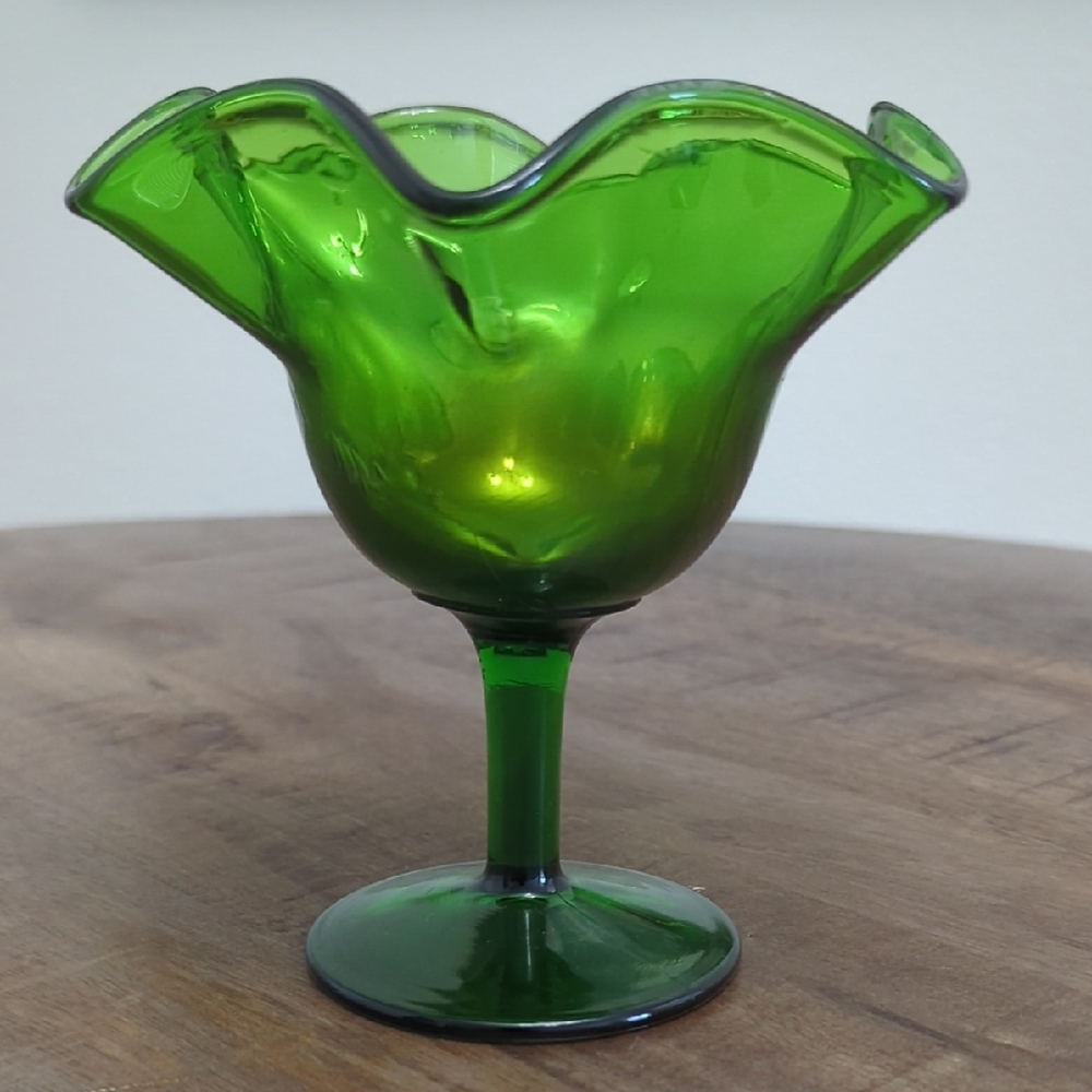 Fenton Green Glass Pedestal Bowl Vintage
